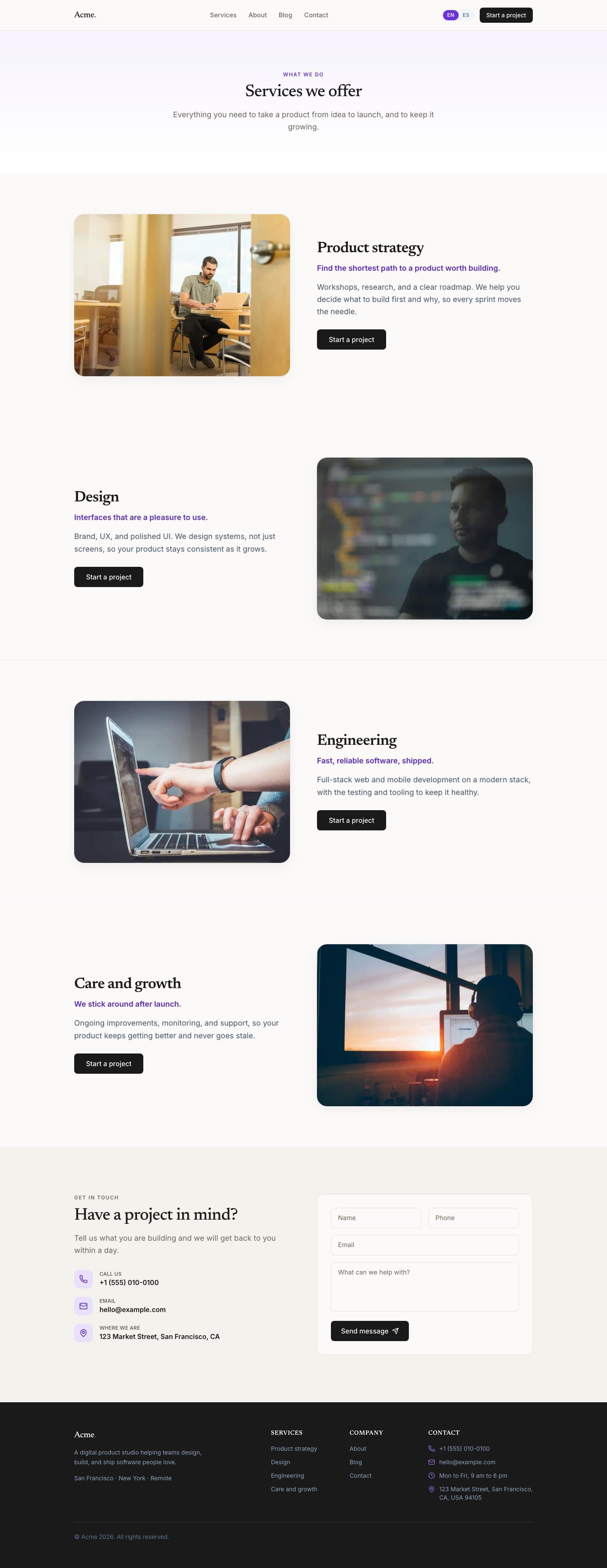 English services page