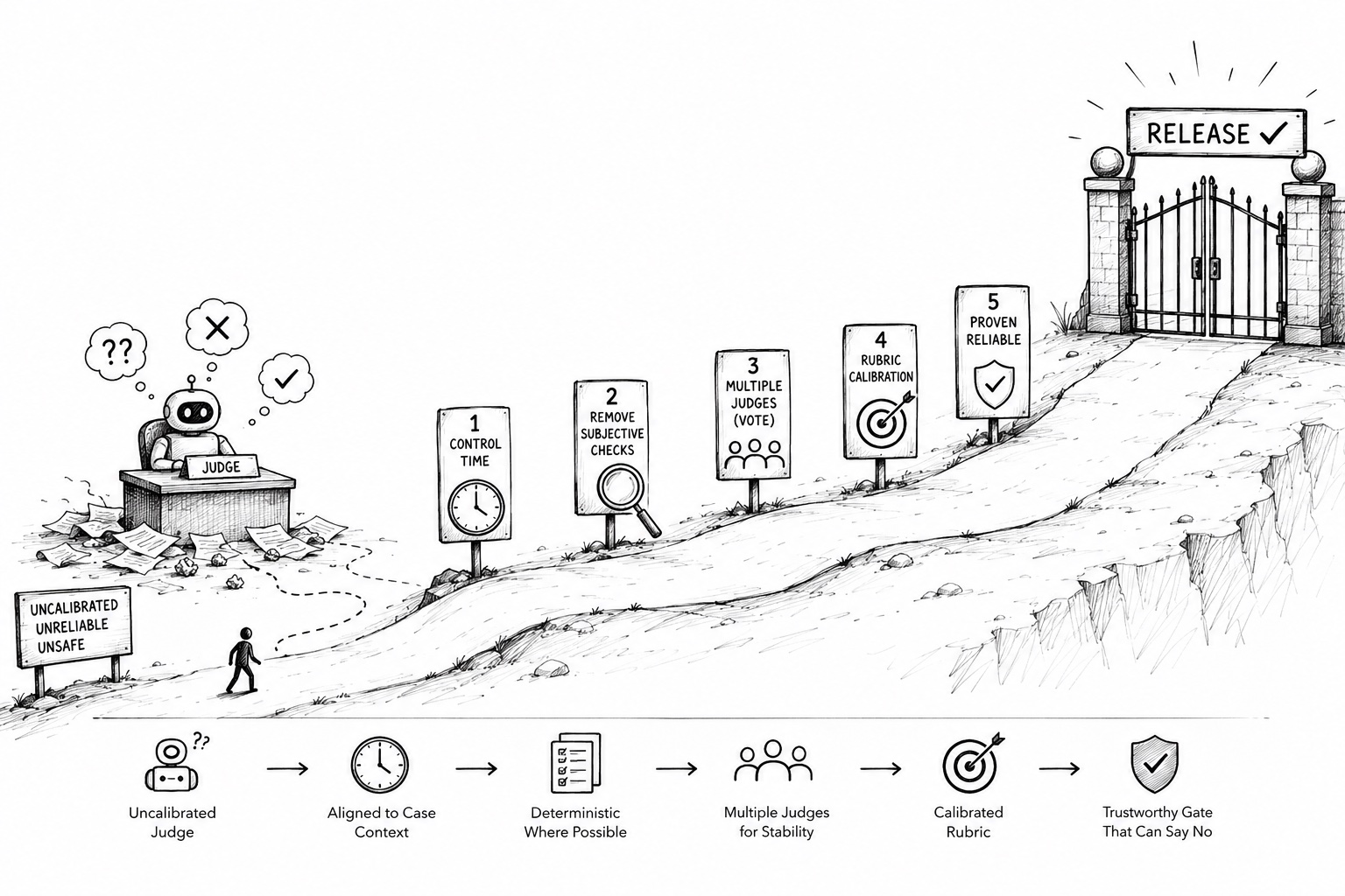 The calibration journey: from an uncalibrated judge to a gate trusted enough to say no