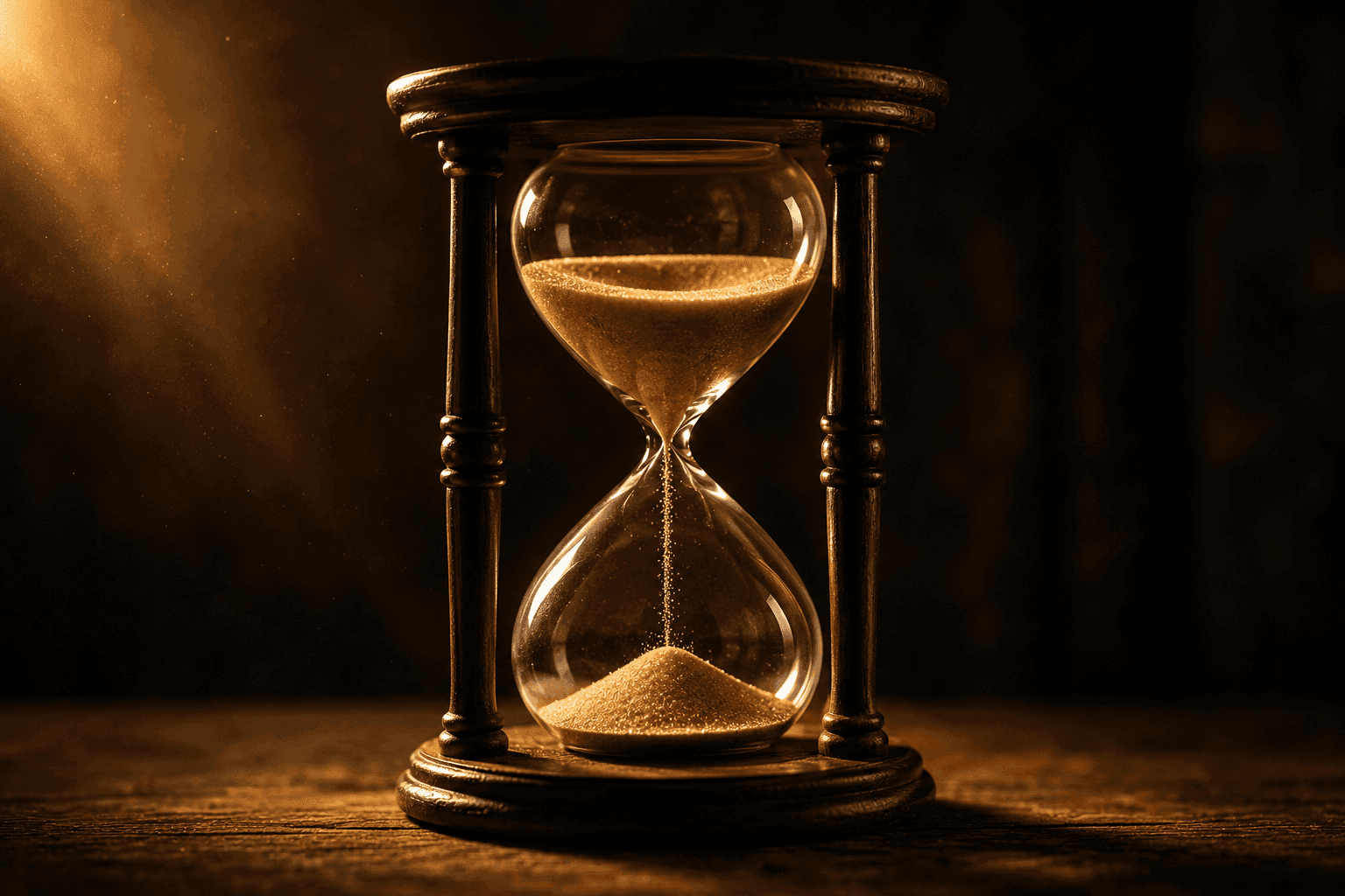 Un reloj de arena con arena dorada fluyendo