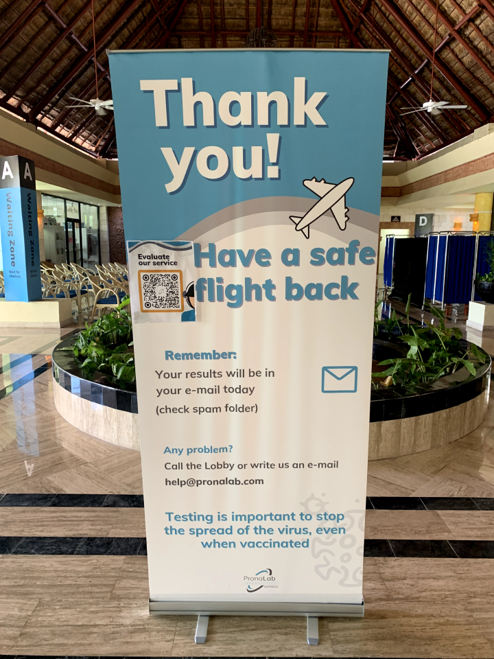 An image with a vertical image with a banner of the process to get a test done in a Hotel in Dominican Republic.